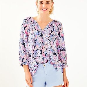 Lilly Pulitzer Willa top - size Medium - Navy Its for Shore print